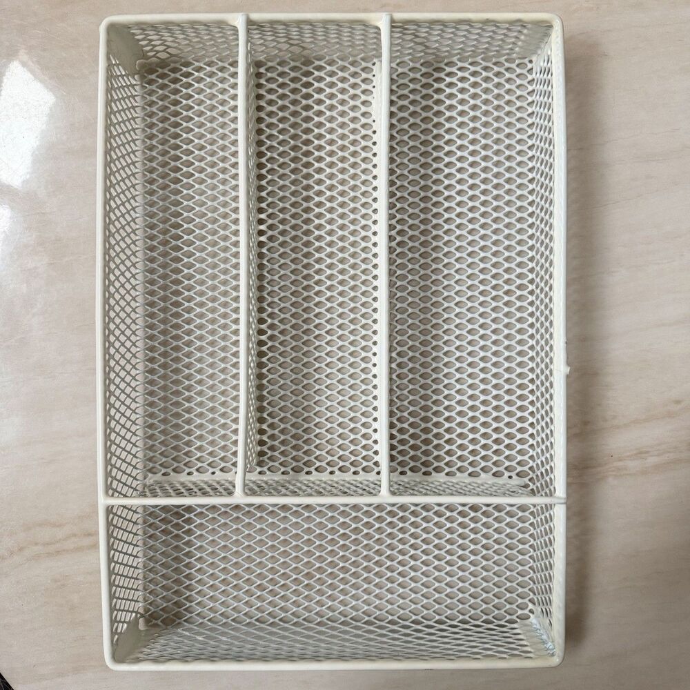 Off - White Metal Wire Desk Organizer 4 Compartment Basket Kitchen Utensil Tray